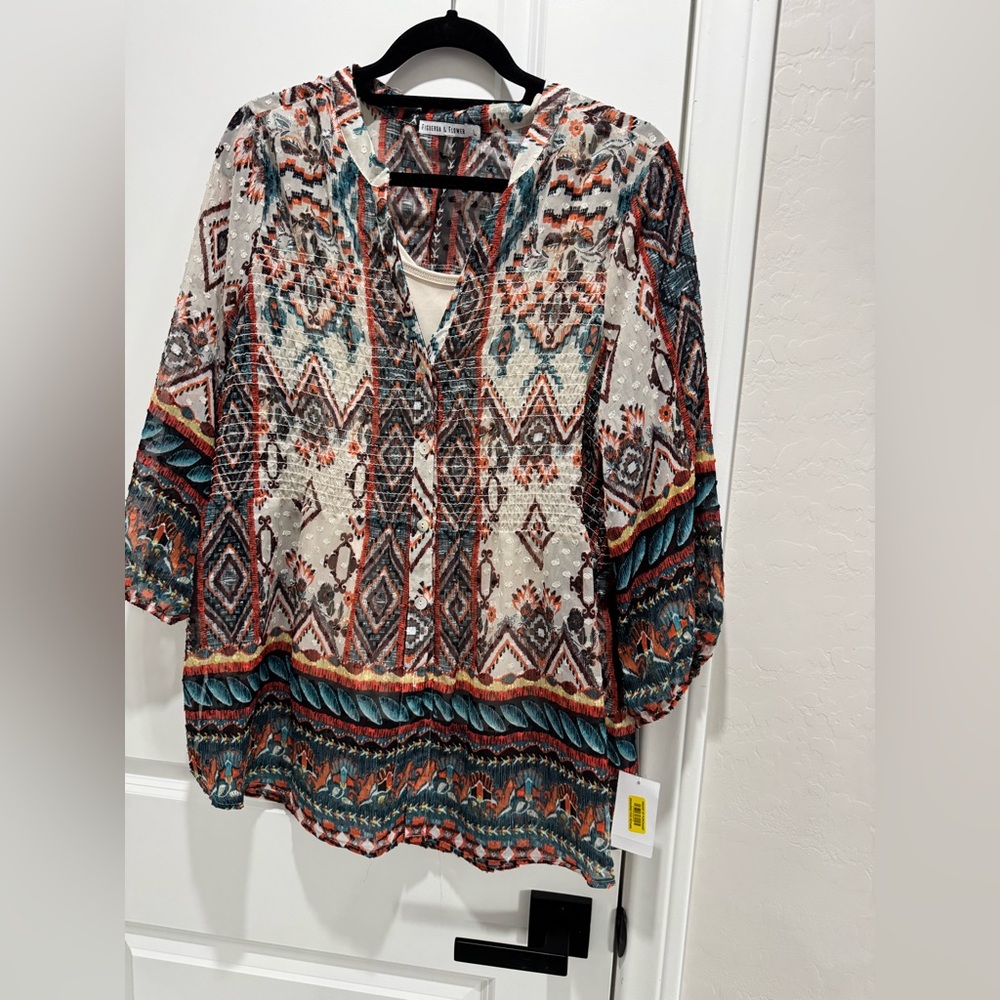 Figueroa & Flower Boho Print Blouse with Built-In Tank